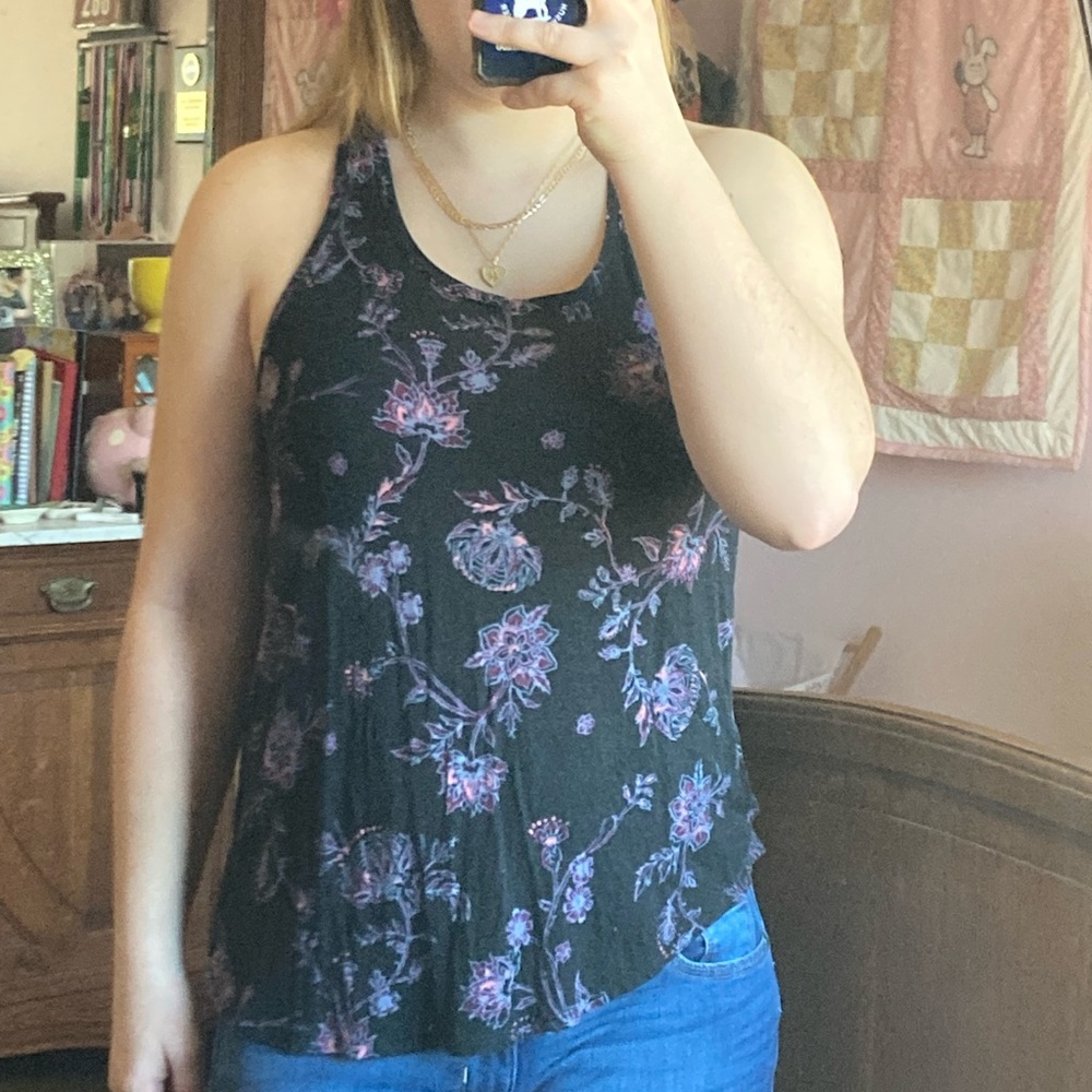 Floral Black Tank Top (brand: Mudd - Size: M)